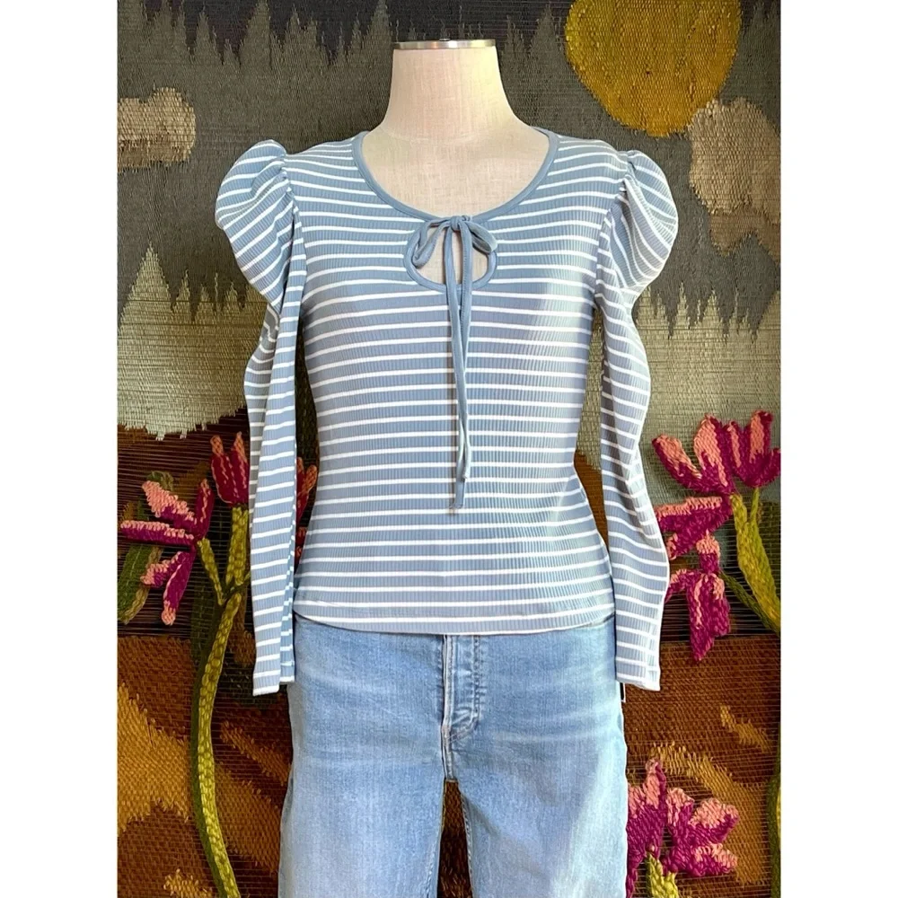 Anthropologie Puff Sleeve Tie Front Top M